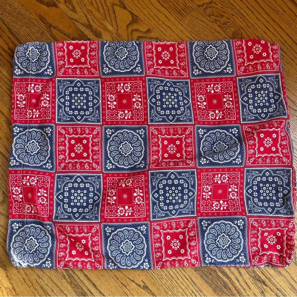 Patchwork Bandana Pillow Cover by San Diego Now Designs in Red White Blue 70s